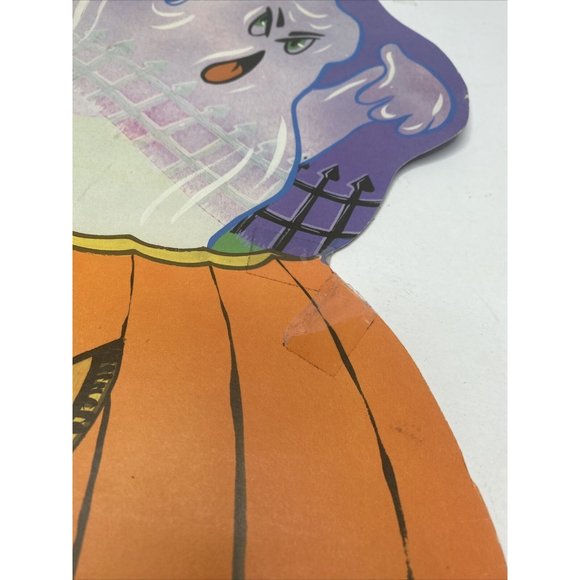 Vintage Halloween Decorations Cardstock Decor Ghost in Pumpkin Two Sided Velvet - Picture 8 of 9